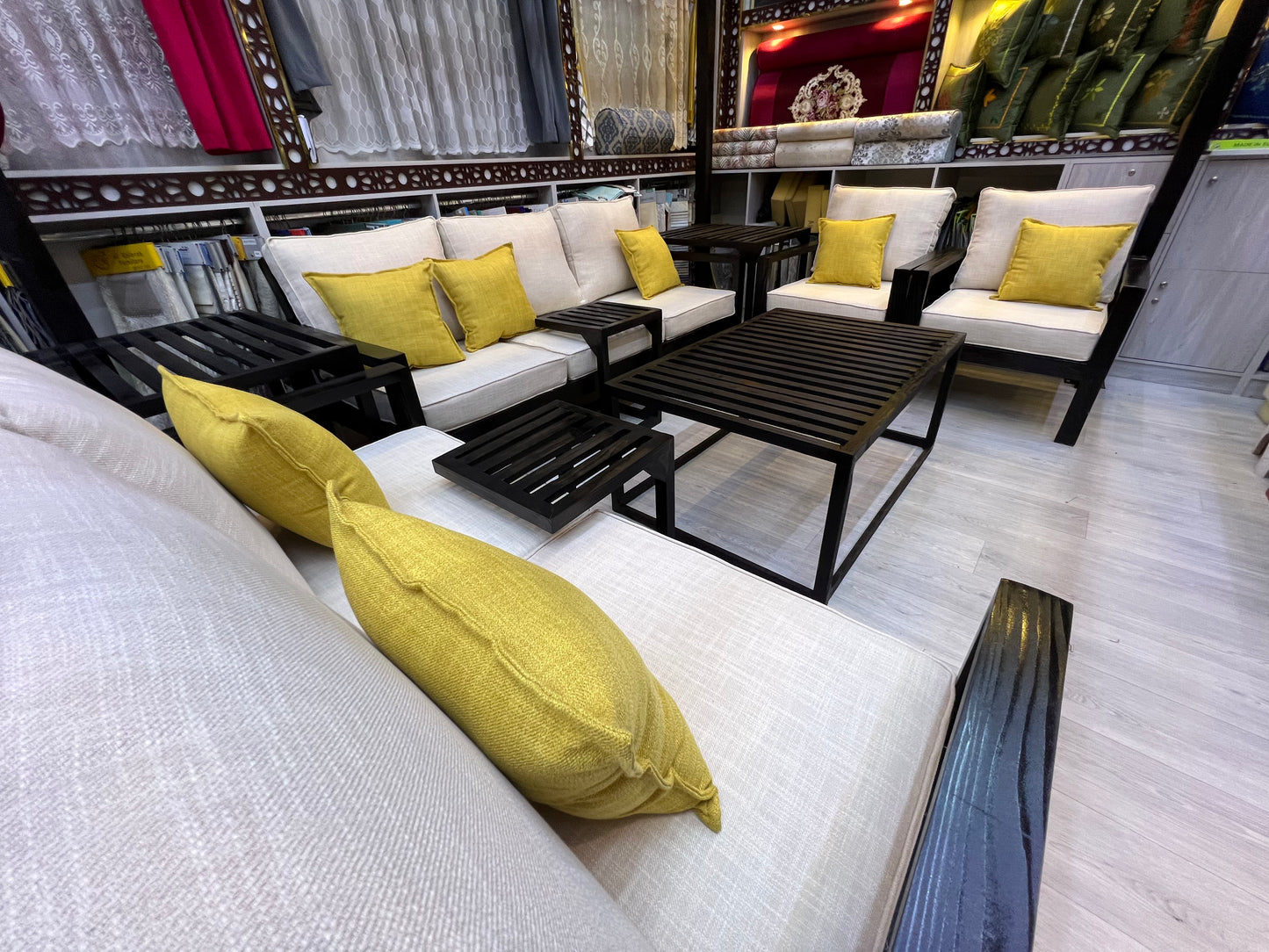 Pergola with outdoor 7 seater chairs and 3 Tables