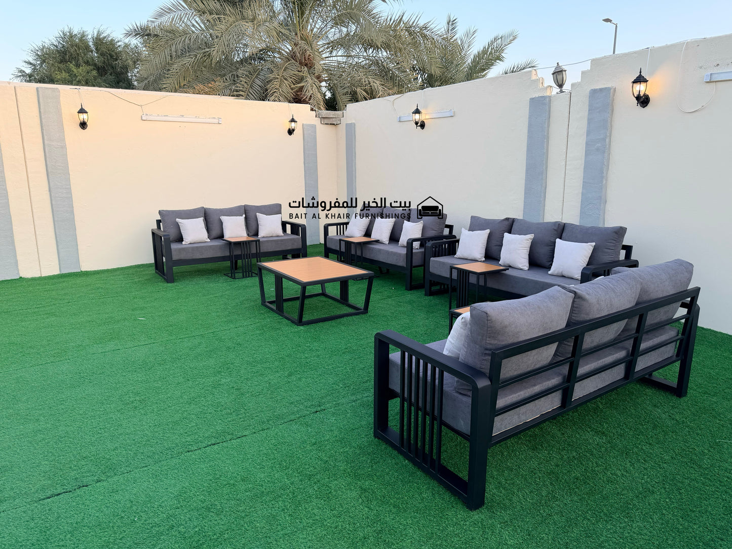 جلسة خارجية حديد حراري رملي 12 أشخاص مع 5 طاولات