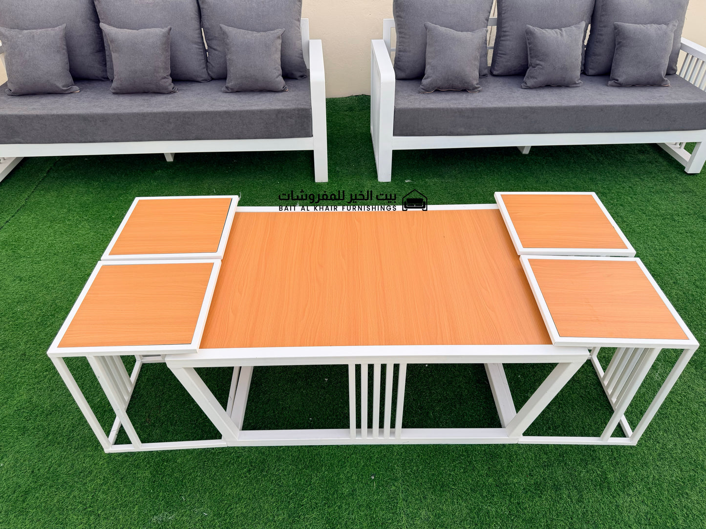 جلسة خارجية حديد حراري رملي 12 أشخاص مع 5 طاولات