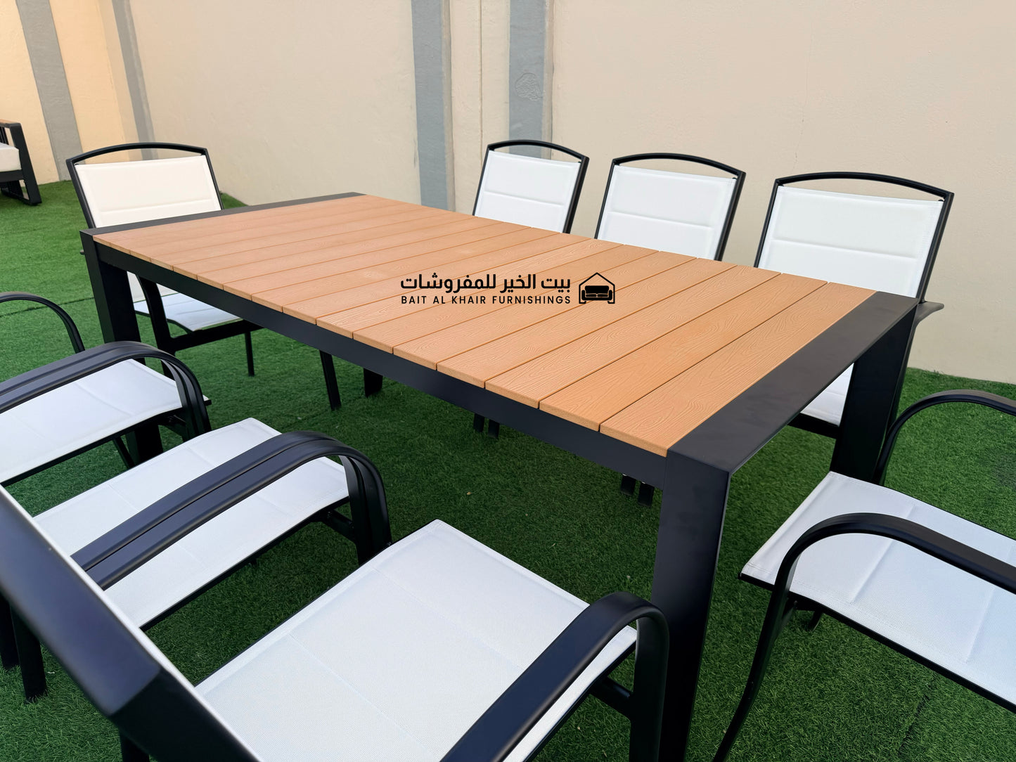 طاولة الطعام الخارجية من ألمنيوم اسود ل8 أشخاص