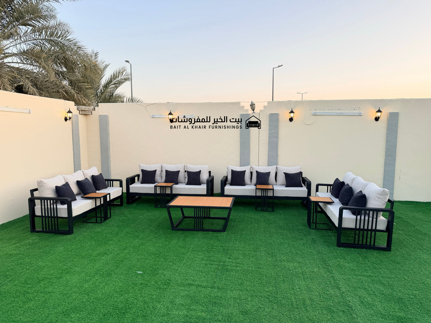 جلسة خارجية حديد حراري رملي 12 أشخاص مع 5 طاولات