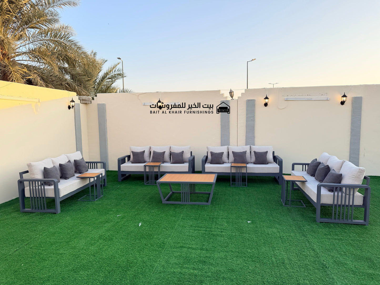 جلسة خارجية حديد حراري رملي 12 أشخاص مع 5 طاولات