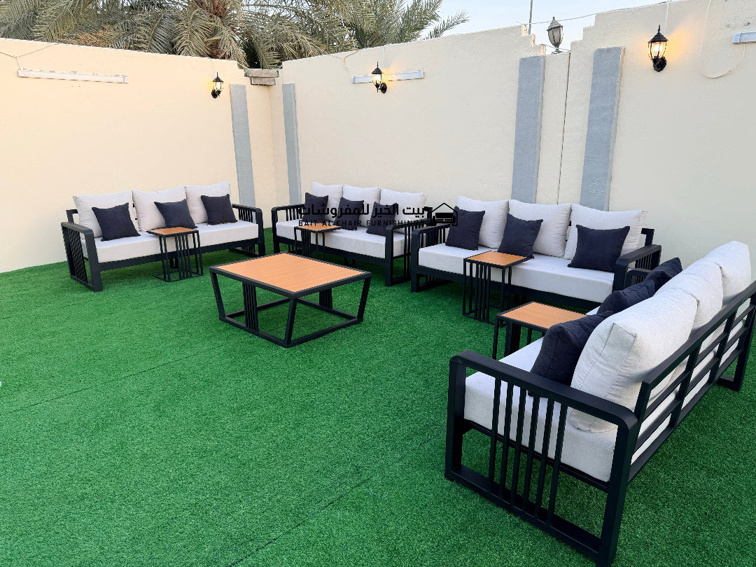 جلسة خارجية حديد حراري رملي 12 أشخاص مع 5 طاولات