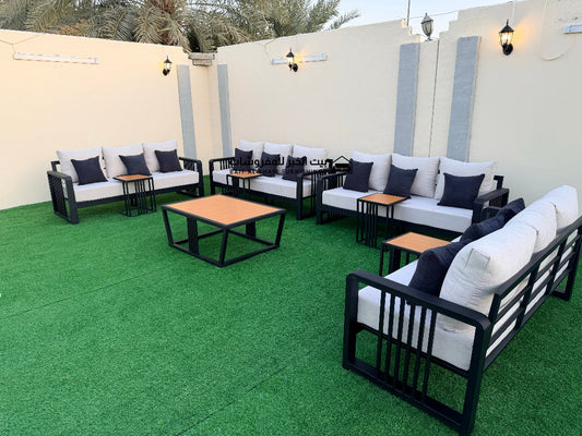 جلسة خارجية حديد حراري رملي 12 أشخاص مع 5 طاولات