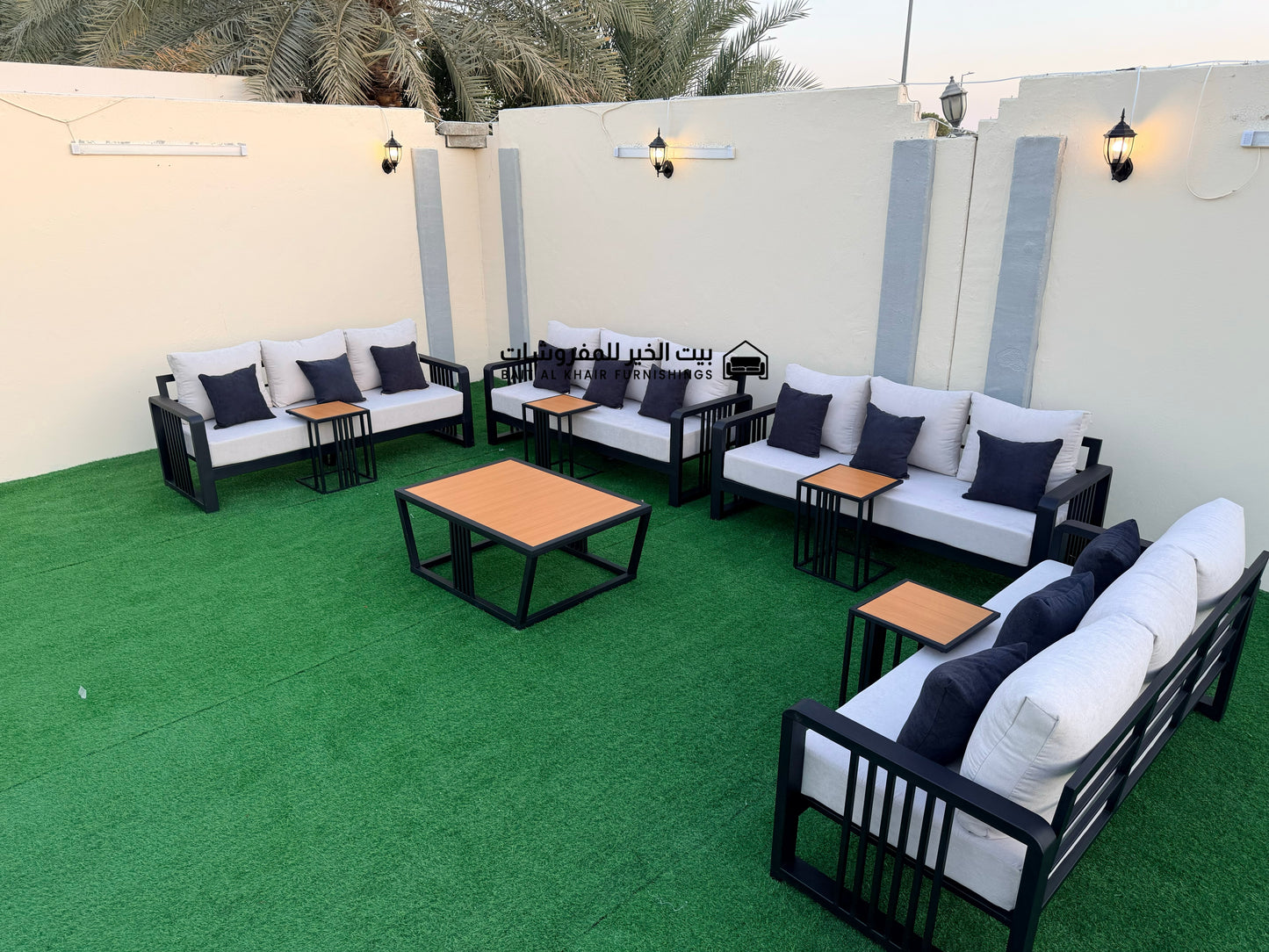 جلسة خارجية حديد حراري رملي 12 أشخاص مع 5 طاولات