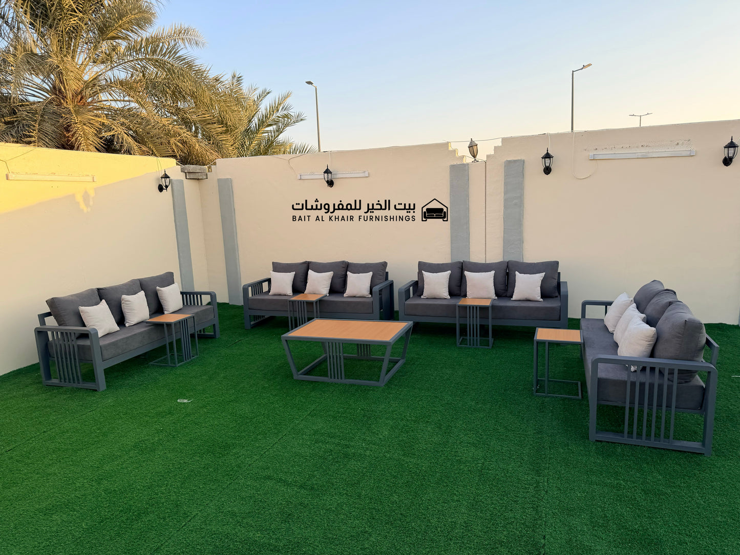 جلسة خارجية حديد حراري رملي 12 أشخاص مع 5 طاولات