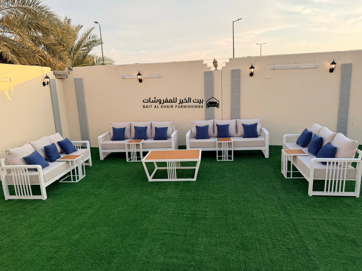 جلسة خارجية حديد حراري رملي 12 أشخاص مع 5 طاولات