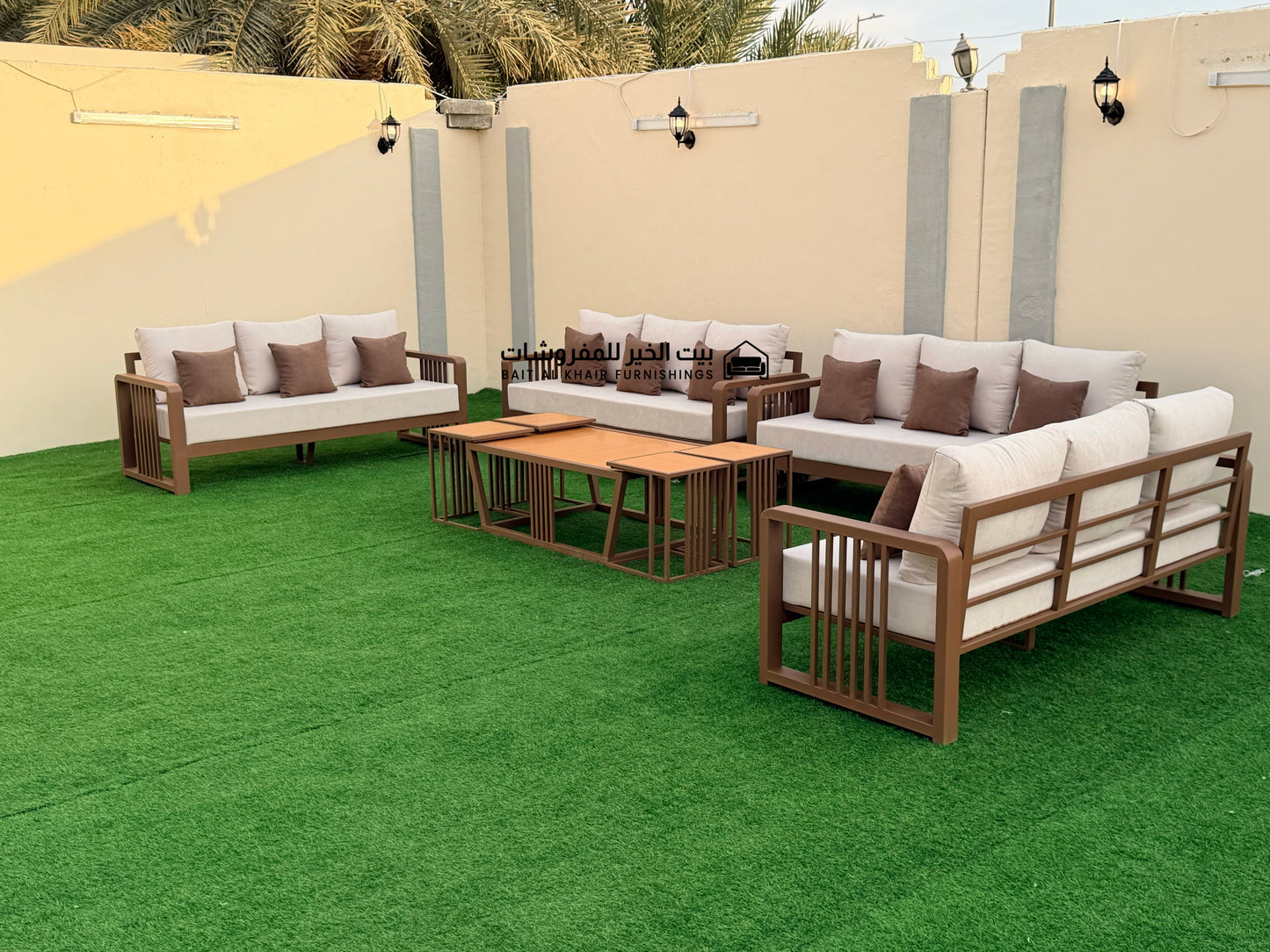 جلسة خارجية حديد حراري رملي 12 أشخاص مع 5 طاولات