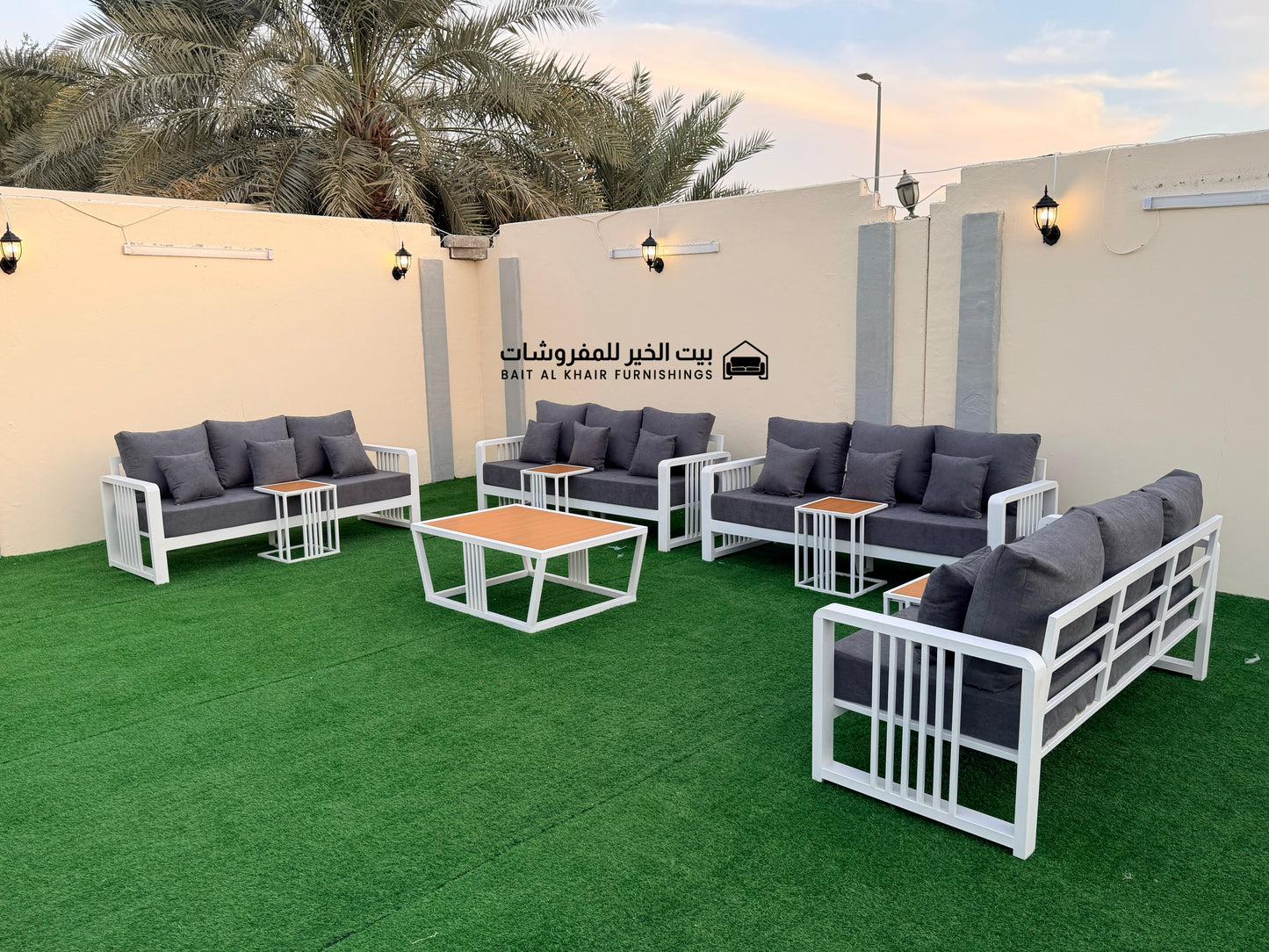 جلسة خارجية حديد حراري رملي 12 أشخاص مع 5 طاولات