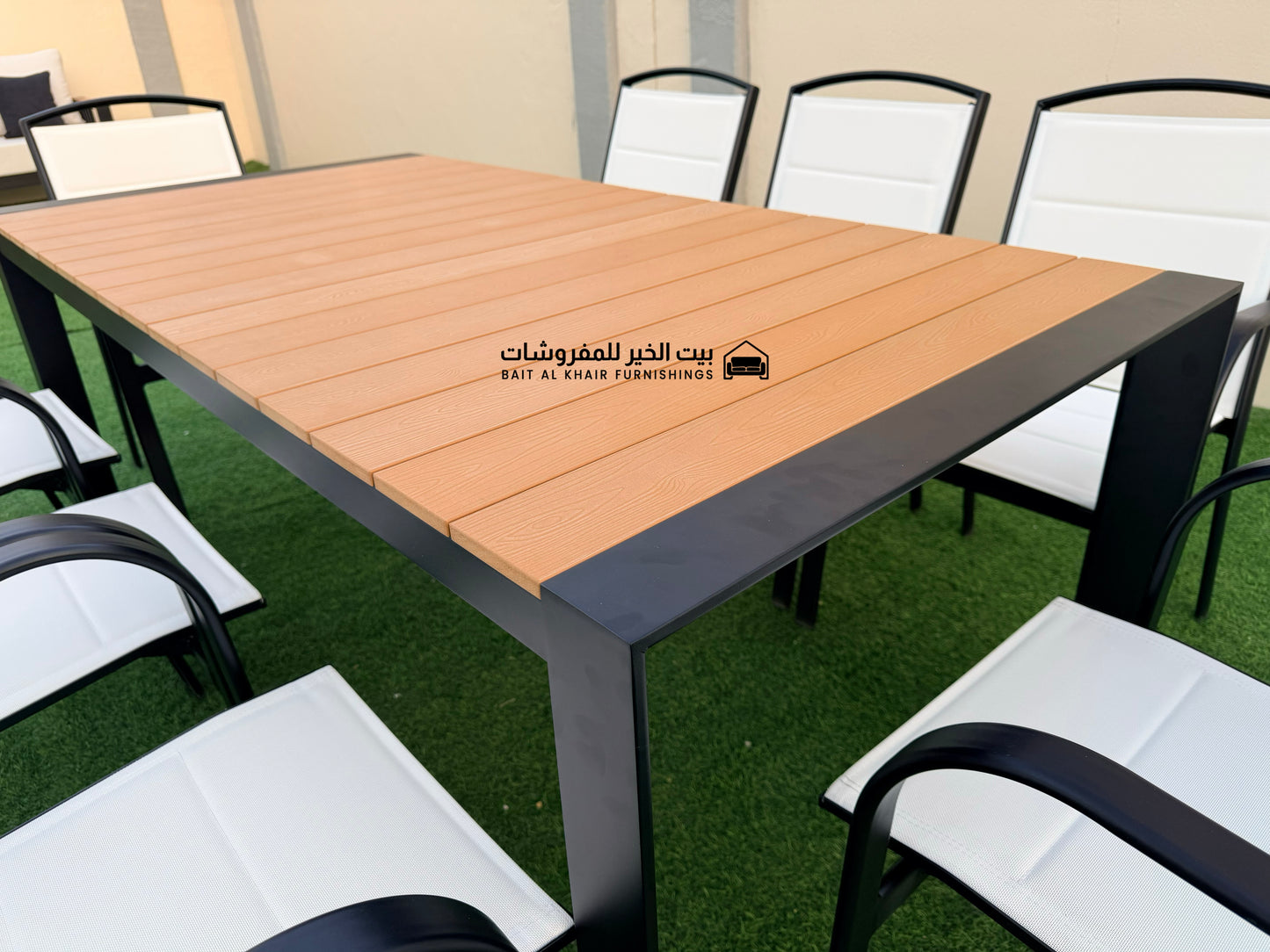 طاولة الطعام الخارجية من ألمنيوم اسود ل8 أشخاص