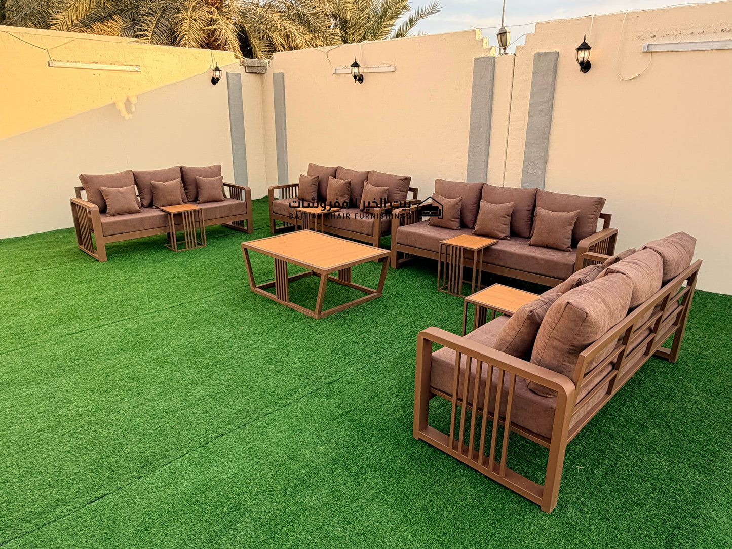 جلسة خارجية حديد حراري رملي 12 أشخاص مع 5 طاولات