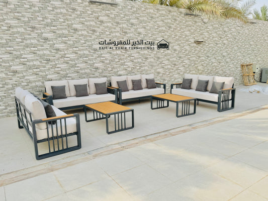 جلسة خارجية - الطقم ألمنيوم  12 شخص مع 2 طاولات