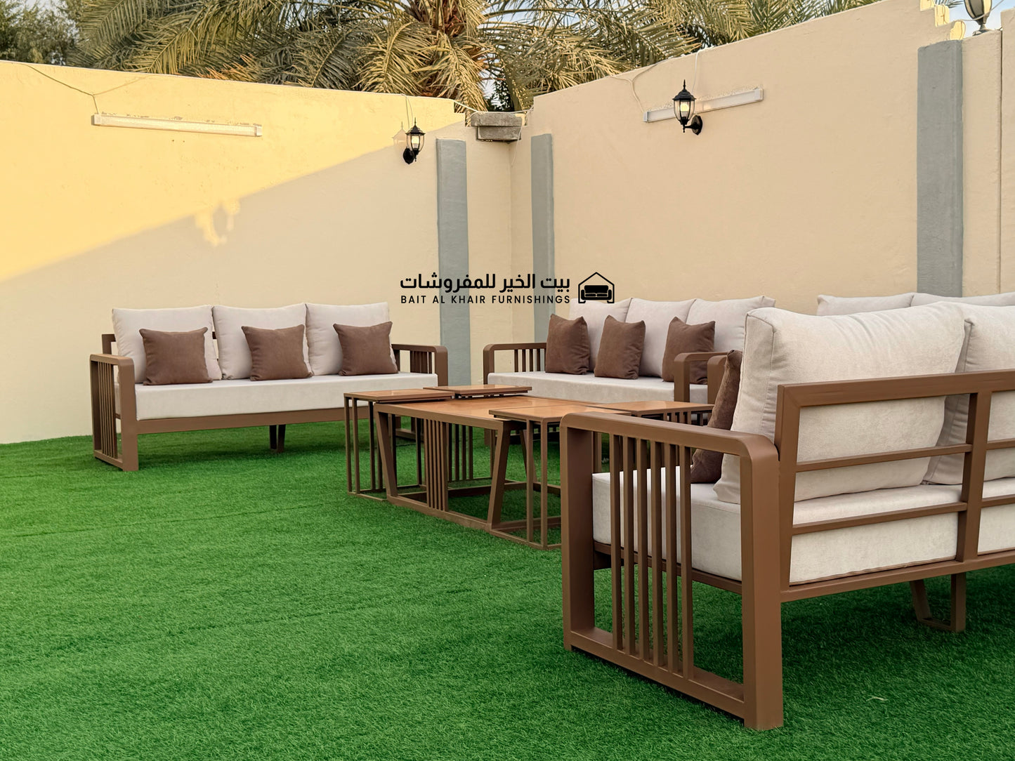 جلسة خارجية حديد حراري رملي 12 أشخاص مع 5 طاولات