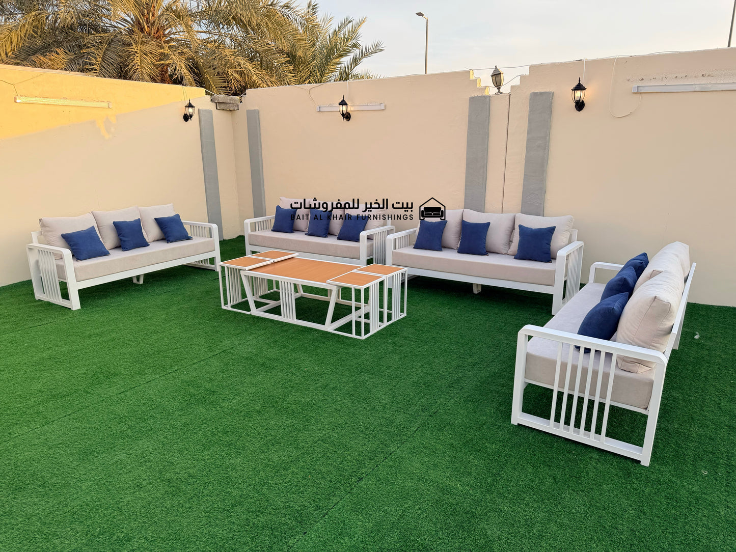 جلسة خارجية حديد حراري رملي 12 أشخاص مع 5 طاولات