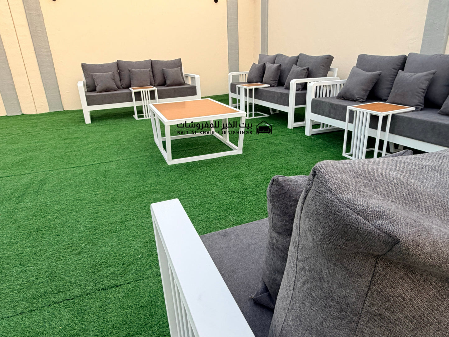 جلسة خارجية حديد حراري رملي 12 أشخاص مع 5 طاولات