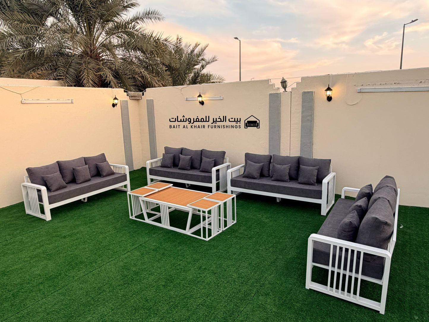 جلسة خارجية حديد حراري رملي 12 أشخاص مع 5 طاولات