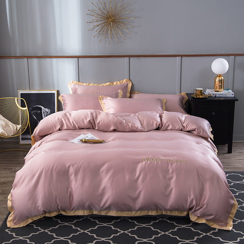 Washed Silk bed Sheet, Light Luxury Embroidered Bedding