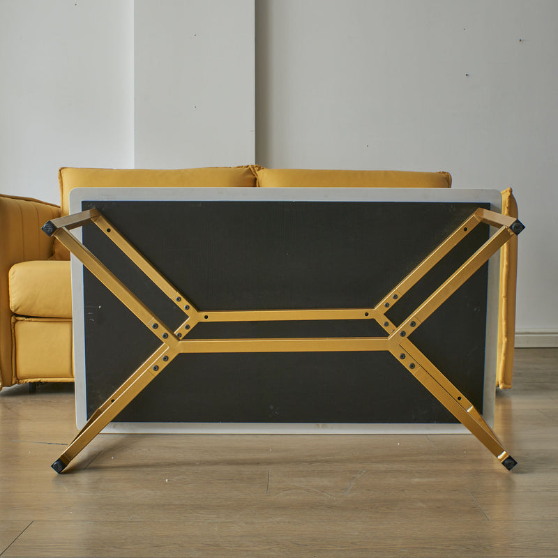 43.7" Sintered Stone Rectangle Coffee Table with Gold Carbon Steel Frame with Carrara White Marble Color Top