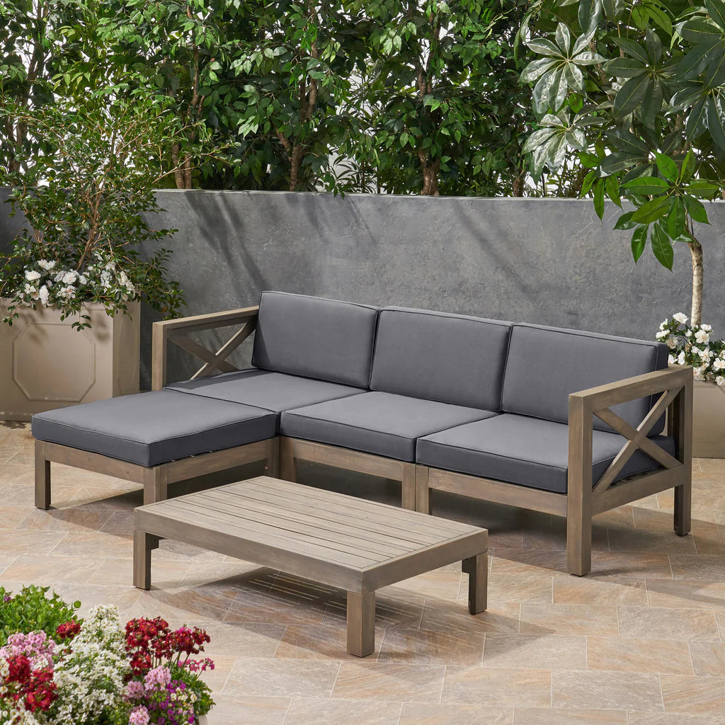 Mamie Outdoor Acacia Wood Sofa Set