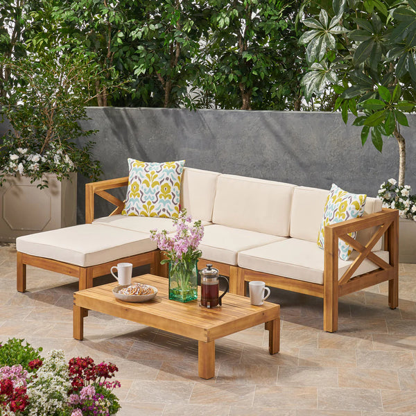 Mamie Outdoor Acacia Wood Sofa Set